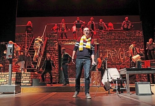 Cast members for Mecca Productions' presentation of the musical "Rent" run through a dress rehearsal at the Western Manitoba Centennial Auditorium on Tuesday evening. The musical opens on Thursday and runs until Saturday. (Tim Smith/The Brandon Sun)