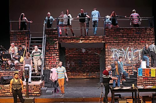 Cast members for Mecca Productions' presentation of the musical "Rent" run through a dress rehearsal at the Western Manitoba Centennial Auditorium on Tuesday evening. The musical opens on Thursday and runs until Saturday. (Tim Smith/The Brandon Sun)