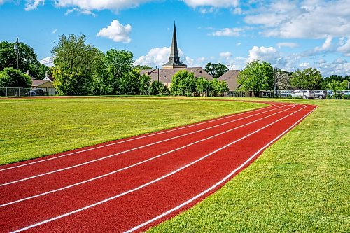 NIC ADAM / FREE PRESS

The newly opened 200m outdoor rubberized track at Nelson McIntyre Collegiate Tuesday afternoon.

240611 - Tuesday, June 11, 2024.

Reporter: n/a