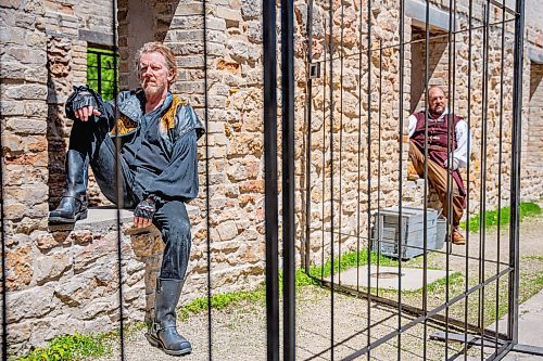 NIC ADAM / FREE PRESS
Shakespeare in the Ruins&#x2019; celebration of theatre continues at the Trappist Monastery Provincial Heritage Park with a new Canadian play. Iago Speaks runs for 11 performances between June 14 and July 7. 
Left: Iago, played by Arne MacPherson.
Right: The Jailor, played by Joshua Beaudry.

Arne MacPherson as Iago, and Joshua Beaudry as The Jailor, act in a scene from the play Iago Speaks.

240612 - Wednesday, June 12, 2024.

Reporter: ?