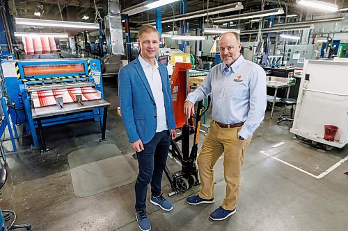 MIKE DEAL / FREE PRESS
Rick Duha (left), Chief Business Officer, Duha Group, and Douglas Crabb (right), the Chief Operating Officer, Doha Group. The fourth-generation family business makes colour swatches and other colour marketing tools located at 750 Bradford Street.
See Aaron App story
240613 - Thursday, June 13, 2024.