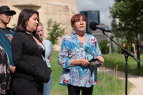 Ruth Bonneville / Free Press

Local - Myran family presser CMHR 

The grandmother of Marcedes Myran, Donna Bartlett, makes statement with the support of the sister of Marcedes, Brandy Myran and friends, outside the CMHR at the Start of Landfill Search Thursday.

&quot;We would like to take this opportunity to address the commencement of the search at the landfill for our beloved Marcedes Myran. The most important issue in all of this is justice for Marcedes and the other victims, both known: Maskode Bizhiki&#x549;kwe iban, Morgan Harris and Rebecca Contois, and unknown, of the individual charged with four counts of first-degree murder.&quot;

See story by Erik. 

June 13th, 2024