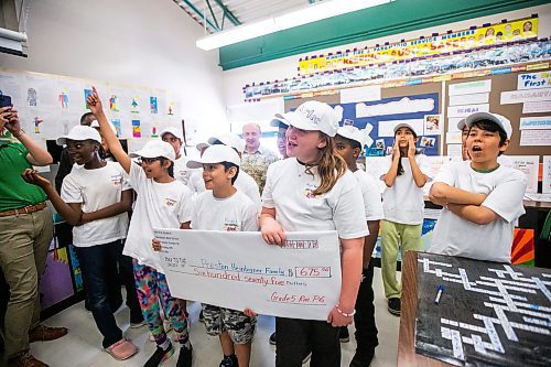 MIKAELA MACKENZIE / FREE PRESS

Meadows West School grade five students present $675 of their own money for the family of Preston Heinbigner during their first responder art show on Thursday, June 13, 2024.

For Matt story.

