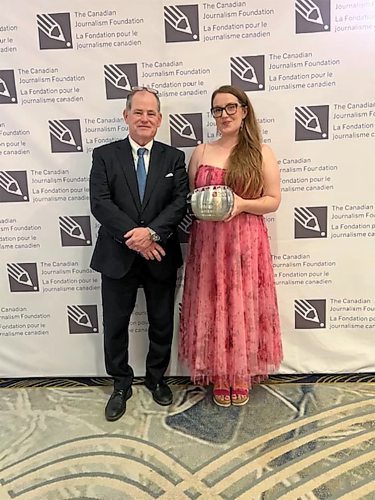 The Canadian Journalism Foundation

Marsha McLeod (Winnipeg Free Press), here with Mike Power, president and CEO of FP Newspapers Inc., won the CJF-Jackman Award for Excellence in Journalism (Large Media) in Ottawa Wednesday, June 12, 2024.