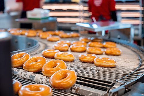 NIC ADAM / FREE PRESS
Krispy Kreme had the grand opening of its first Winnipeg location on the corner of Sterling Lyon Pkwy. and Kenaston Blvd. Thursday afternoon.
Workers make original glazed doughnuts, a Krispy Kreme staple, for grand opening attendees.
240613 - Thursday, June 13, 2024.

Reporter: Eva Wasney
