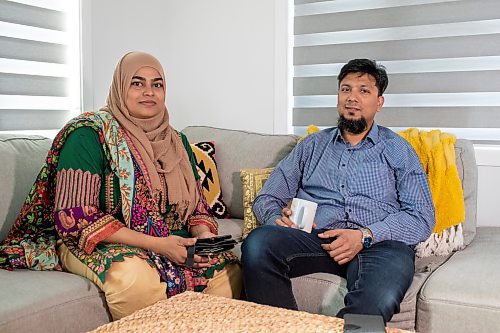 BROOK JONES / FREE PRESS
Urooj Danish (left) and her husband Danish Habib who are both Muslim share memories with each other from their Hajj pilgrimage to Makkah, Saudi Arabia in 2017. The couple was pictured in the home in La Salle, Man., Thursday, June 13, 2024.