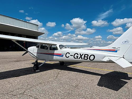 A Cessna 172, one of the aircraft used to train student pilots for the first-ever graduating class of the Aviation Management certificate program offered through a partnership with Brandon Flight School and Assiniboine College. (Michele McDougall/The Brandon Sun)