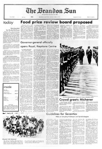 Might come in handy. These are pages from the Brandon Sun in 1973 when the Keystone Centre officially opened with the start of the Winter Fair that year.