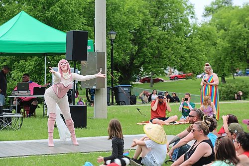 Lilith Hex from the House of Hex puts on a drag performance at Pride in the Park at Rideau Park on Saturday afternoon. (Colin Slark/The Brandon Sun)