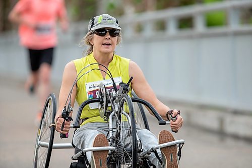 BROOK JONES / FREE PRESS
An athlete crosses the BDI bridge while competing in the wheelchair section of the half marathon at the 46th Manitoba Marathon in Winnipeg, Man., Sunday, June 16, 2024.