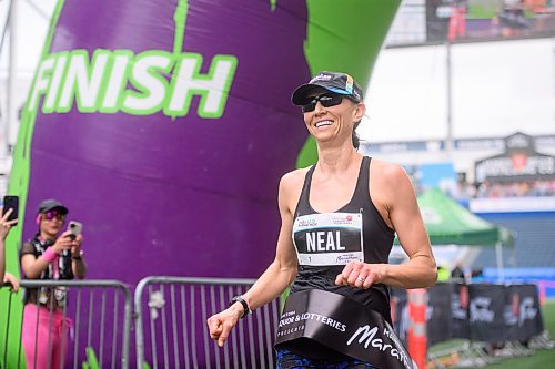 Mike Sudoma/Free Press
Runner Dawn Neal finishes first in the women&#x2019;s full marathon at the 46th annual Manitoba Marathon Sunday morning
June 15, 2024
