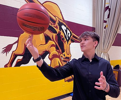 Grade 12 Crocus Plains studen athlete Ayden Bone was surprised he was selected as the school's male Athlete of the Year because he only played basketball and football. He thought some of his peers who were multi sport athletes were in the running for the AOY accolade. ( Jules Xavier/The Brandon Sun)