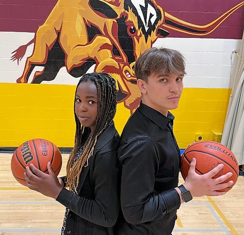The male and female Athletes of the Year at Crocus Plains Regional Secondary School following the 2023-24 athletic season are Grade 11 student Rebecca Alebiosu, who was on five teams, and Grade 12 student Ayden Bone, who played football and basketball. (Jules Xavier/The Brandon Sun)
