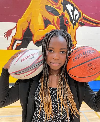 Grade 11 Plainsmen student athlete Rebecca Alebiosu's two favourite sports of the five she participated in during the 2023-24 athletic season are rugby and basketball. She was named Crocus Plains Regional Secondary School female Athlete of the Year. (Jules Xavier/The Brandon Sun)