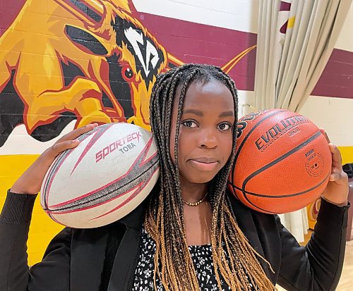 Rebecca Alebiosu's two favourite sports of the five she participated in during the 2023-24 athletic season are rugby and basketball. The Grade 11 student athlete was named Crocus Plains Regional Secondary School female Athlete of the Year. (Jules Xavier/The Brandon Sun)