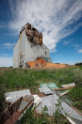 Debris is strewn around the Sinclair grain elevator in southwestern Manitoba on Monday following weekend storms. (Tim Smith/The Brandon Sun)