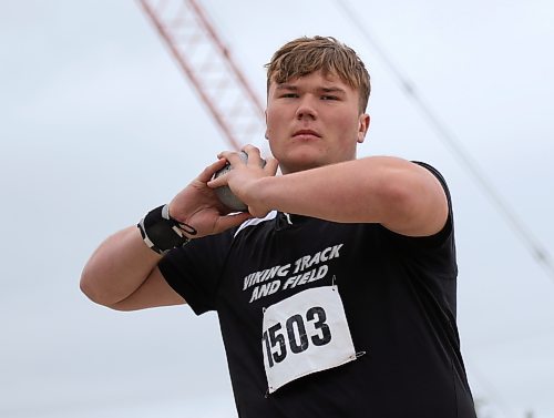 Besides football and basketball, Vincent Massey's Scott Sherb competes in varsity boys' shot put during track and field season in the spring. (Thomas Friesen/The Brandon Sun)
