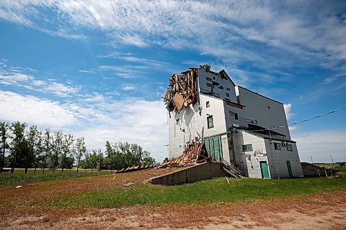 17062024
Debris is strewn around the Sinclair grain elevator in southwestern Manitoba on Monday after it was heavily damaged during storms over the weekend. 
(Tim Smith/The Brandon Sun)