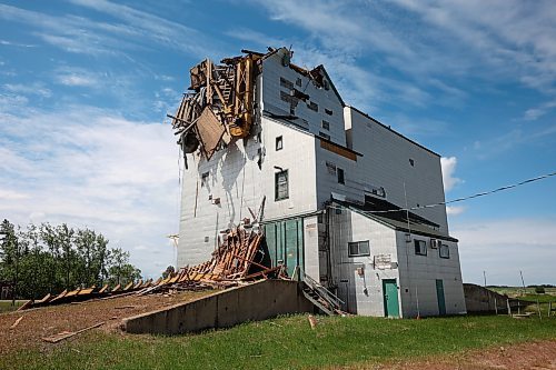 17062024
Debris is strewn around the Sinclair grain elevator in southwestern Manitoba on Monday after it was heavily damaged during storms over the weekend. 
(Tim Smith/The Brandon Sun)