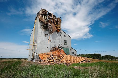 17062024
Debris is strewn around the Sinclair grain elevator in southwestern Manitoba on Monday after it was heavily damaged during storms over the weekend. 
(Tim Smith/The Brandon Sun)