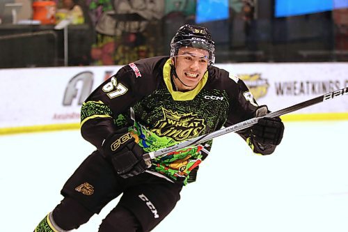 Brandon Wheat Kings forward Matt Henry comes flying up the ice during the fastest skater competition at the team’s skills competition on Sunday morning at J&G Homes Arena. Henry finished in fourth, one-10th of a second behind the winner, Charlie Elick, who circled the ice in 13.7 seconds. (Perry Bergson/The Brandon Sun)
