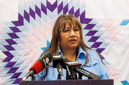 MIKE DEAL / FREE PRESS
Sherry Gott, Manitoba Advocate for Children and Youth, during a press conference at MACY, 346 Portage Avenue, Tuesday morning.
240416 - Tuesday, April 16, 2024.