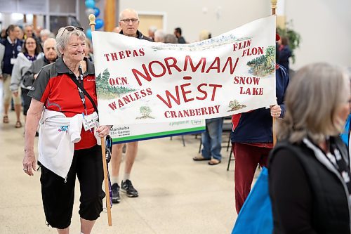 Competitors from across the province file into the Dome Building during the opening ceremony for the 2024 Manitoba 55+ Games on Tuesday morning. (Photos by Tim Smith/The Brandon Sun)