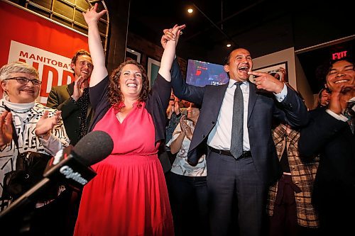 JOHN WOODS / FREE PRESS
Carla Compton and premier Wab Kinew celebrate Compton&#x2019;s win in Tuxedo&#x2019;s by-election at a local restaurant in Winnipeg Tuesday, June 18, 2024.

Reporter: nicole