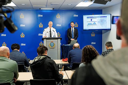 MIKE DEAL / FREE PRESS
Winnipeg Police Service Superintendents Cam Mackid, Investigations, answers questions during a technical briefing at Police HQ with regards to the newly released 2023 Statistical Report Tuesday morning.
240618 - Tuesday, June 18, 2024.