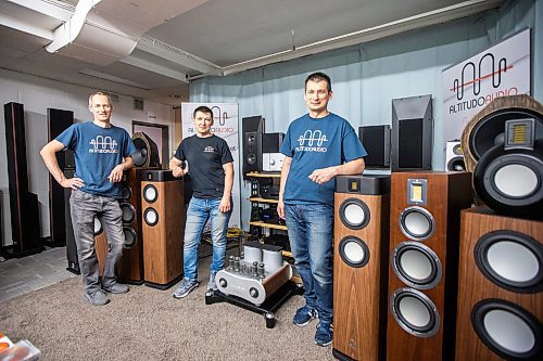 MIKAELA MACKENZIE / FREE PRESS

Sergiy (left), Viktor, and Leonid Yamborko, owners of Altitudo Audio (a high-end audio components store), on Tuesday, June 18, 2024. 

For Aaron Epp story.

