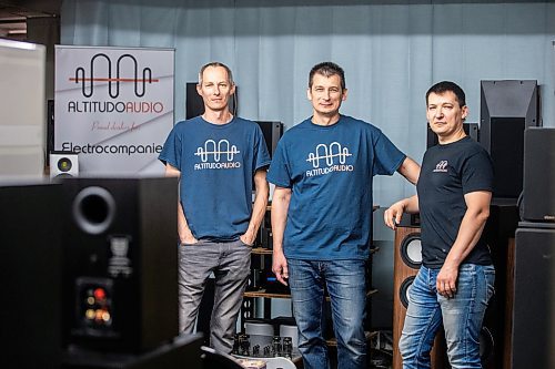 MIKAELA MACKENZIE / FREE PRESS

Sergiy (left), Leonid, and Viktor Yamborko, owners of Altitudo Audio (a high-end audio components store), on Tuesday, June 18, 2024. 

For Aaron Epp story.

