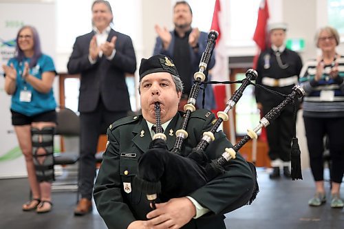 18062024
Bagpiper Tyler Foster pipes in competitors from across the province during the opening ceremonies for the 2024 Manitoba 55+ Games at the Dome Building on Tuesday morning. (Tim Smith/The Brandon Sun)