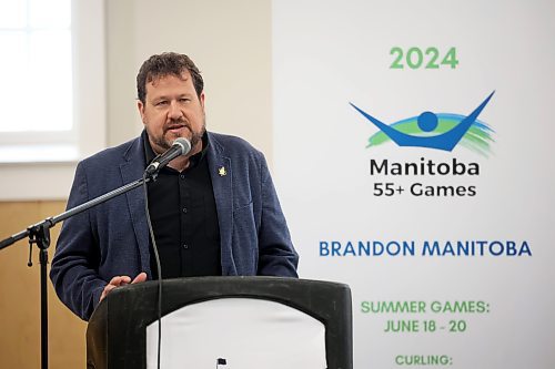 18062024
Minister of Sport, Culture, Heritage and Tourism and Brandon East MLA Glen Simard speaks during the opening ceremonies for the 2024 Manitoba 55+ Games at the Dome Building on Tuesday morning. (Tim Smith/The Brandon Sun)