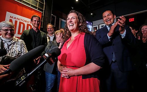 JOHN WOODS / FREE PRESS
Carla Compton and premier Wab Kinew celebrate Compton&#x2019;s win in Tuxedo&#x2019;s by-election at a local restaurant in Winnipeg Tuesday, June 18, 2024.

Reporter: nicole