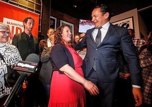 JOHN WOODS / FREE PRESS
Carla Compton and premier Wab Kinew celebrate Compton&#x2019;s win in Tuxedo&#x2019;s by-election at a local restaurant in Winnipeg Tuesday, June 18, 2024.

Reporter: nicole