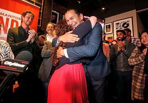 JOHN WOODS / FREE PRESS
Carla Compton and premier Wab Kinew celebrate Compton&#x2019;s win in Tuxedo&#x2019;s by-election at a local restaurant in Winnipeg Tuesday, June 18, 2024.

Reporter: nicole