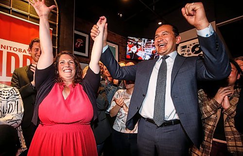 JOHN WOODS / FREE PRESS
Carla Compton and premier Wab Kinew celebrate Compton&#x2019;s win in Tuxedo&#x2019;s by-election at a local restaurant in Winnipeg Tuesday, June 18, 2024.

Reporter: nicole