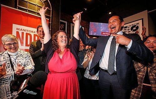 JOHN WOODS / FREE PRESS
Carla Compton and premier Wab Kinew celebrate Compton&#x2019;s win in Tuxedo&#x2019;s by-election at a local restaurant in Winnipeg Tuesday, June 18, 2024.

Reporter: nicole