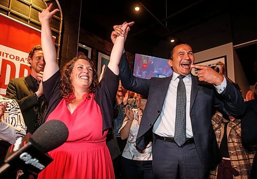 JOHN WOODS / FREE PRESS
Carla Compton and premier Wab Kinew celebrate Compton&#x2019;s win in Tuxedo&#x2019;s by-election at a local restaurant in Winnipeg Tuesday, June 18, 2024.

Reporter: nicole