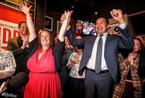 JOHN WOODS / FREE PRESS
Carla Compton and premier Wab Kinew celebrate Compton&#x2019;s win in Tuxedo&#x2019;s by-election at a local restaurant in Winnipeg Tuesday, June 18, 2024.

Reporter: nicole