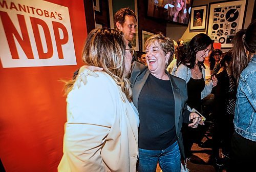 Supporters of Carla Compton and premier Wab Kinew celebrate Compton&#x573; win in Tuxedo&#x573; by-election at a local restaurant in Winnipeg Tuesday, June 18, 2024. (John Woods/Winnipeg Free Press)
 