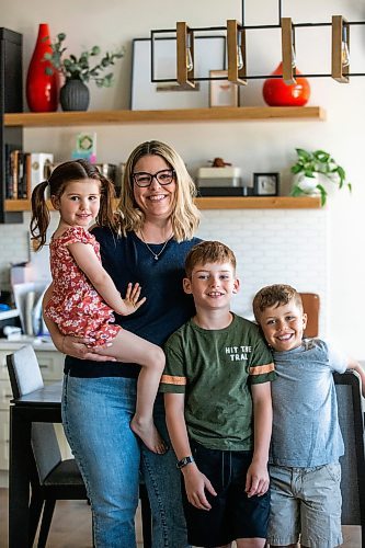 MIKAELA MACKENZIE / FREE PRESS

Steph Seier and her kids, Brooklyn (four, left), Connor (nine), and Theo (six) at their home on Thursday, June 13, 2024. Steph is a full time nurse who has three kids and got so desperate for child care she joined the board of her kids' daycare, became president, and pushed for a new school age child care centre -- which was eventually built.

For Katrina story.

