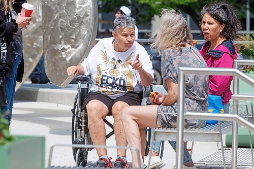 MIKE DEAL / FREE PRESS
Sandra Guiboche (in wheelchair), sits outside the Law Courts Building during a break for lunch in her trial Wednesday. Guiboche has alleged to have been dealing drugs in the Point Douglas area off and on for 25 years and was the primary target of a lengthy police investigation dubbed Project Matriarch.
240619 - Wednesday, June 19, 2024.