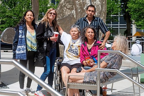 MIKE DEAL / FREE PRESS
Sandra Guiboche (in wheelchair), sits outside the Law Courts Building during a break for lunch in her trial Wednesday. Guiboche has alleged to have been dealing drugs in the Point Douglas area off and on for 25 years and was the primary target of a lengthy police investigation dubbed Project Matriarch.
240619 - Wednesday, June 19, 2024.