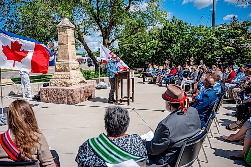 NIC ADAM / FREE PRESS
Manitoba M&#xe9;tis Federation Minister, Will Goodon, speaks during the commemoration of the 208th anniversary of the Victory at Frog Plain at the Seven Oaks Monument in Winnipeg Wednesday morning.
240619 - Wednesday, June 19, 2024.

Reporter: ?