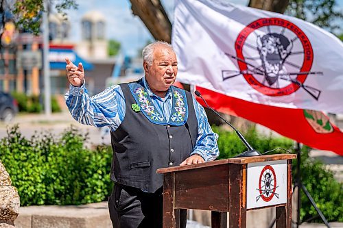 NIC ADAM / FREE PRESS
Manitoba M&#xe9;tis Federations President, David Chartrand, speaks during the commemoration of the 208th anniversary of the Victory at Frog Plain at the Seven Oaks Monument in Winnipeg Wednesday morning.
240619 - Wednesday, June 19, 2024.

Reporter: ?