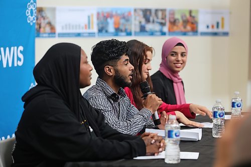 Members of a youth panel talk about their experiences as refugees during a Westman Immigrant Services event for World Refugee Day on Thursday. (Colin Slark/The Brandon Sun)