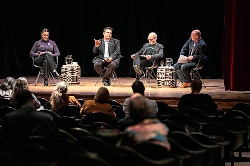 MIKAELA MACKENZIE / FREE PRESS

Head of Indigenous ways and learning at WAG-Qaumajuq Julia Lafreniere (left), Winnipeg Free Press columnist, renowned Indigenous writer, educator, and advocate Niigaan Sinclair, director and CEO of WAG-Qaumajuq Stephen Borys, and editor of the Winnipeg Free Press Paul Samyn discuss reconciliation during an event at WAG-Qaumajuq on Wednesday, June 19, 2024. 

For Ben Waldman story.

