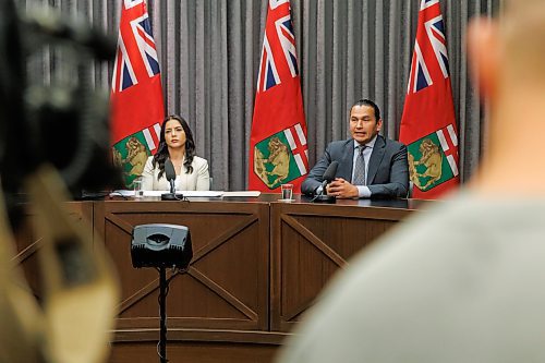 MIKE DEAL / FREE PRESS
Premier Wab Kinew and Amna Mackin, assistant deputy minister, Cabinet Delivery and Strategic Priorities, hold a press conference at the Manitoba Legislative Building Thursday afternoon to outline the timeline and the next steps in the search for the remains of murdered and missing women, Morgan Harris and Marcedes Myran, at the Prairie Green Landfill.
240620 - Thursday, June 20, 2024.