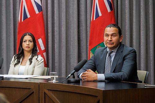 MIKE DEAL / FREE PRESS
Premier Wab Kinew and Amna Mackin, assistant deputy minister, Cabinet Delivery and Strategic Priorities, hold a press conference at the Manitoba Legislative Building Thursday afternoon to outline the timeline and the next steps in the search for the remains of murdered and missing women, Morgan Harris and Marcedes Myran, at the Prairie Green Landfill.
240620 - Thursday, June 20, 2024.